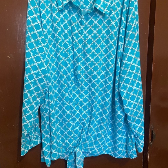 Susan Graver Multicolored Button Down Shirt with Tie Front - Picture 12 of 15